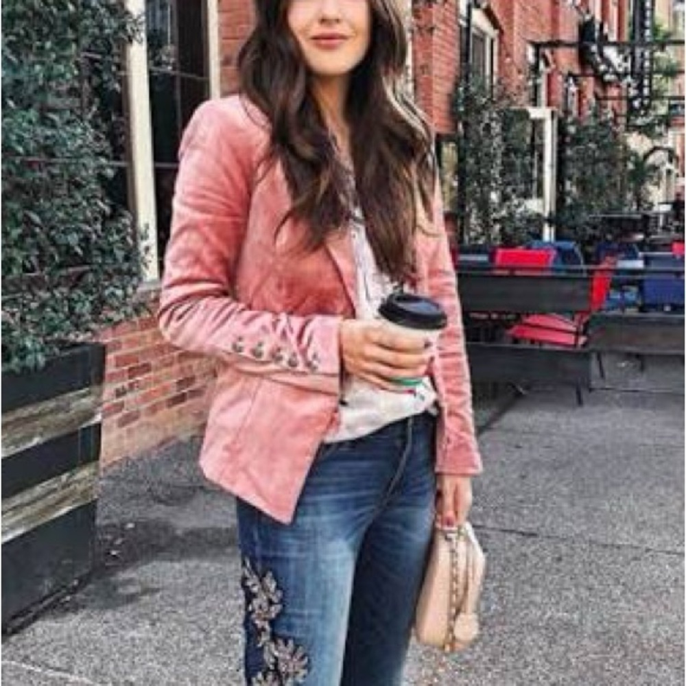 White House Black Market Pink Velvet Blazer Excellent Size 00 - Picture 6 of 7